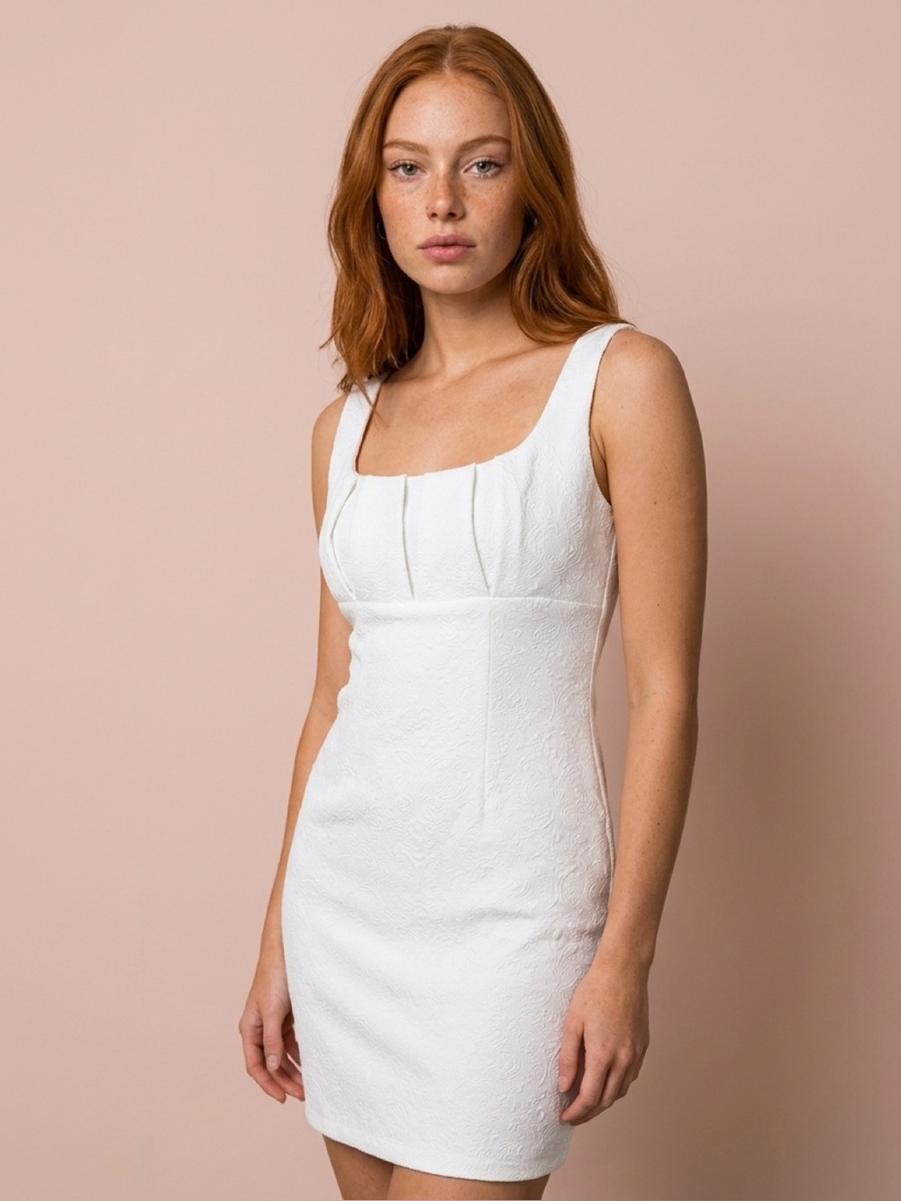 connected apparel White Textured Sleeveless Midi Sheath Dress